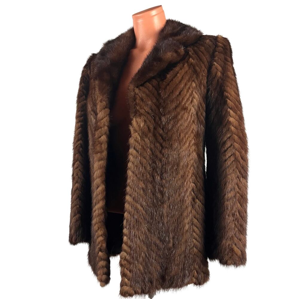 Luxury Demi-Buff Mink Fur Coat Chevron Pattern Size fits XS